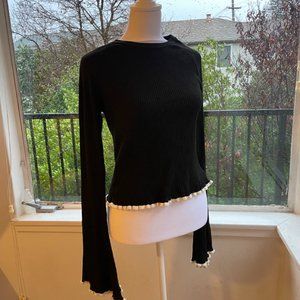 zara bell sleeve sweater black ribbed, small